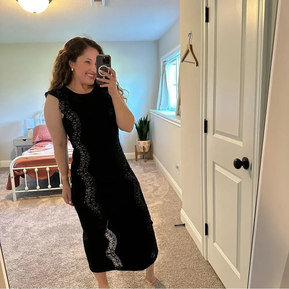 Sea New York Black Lace Maxi Dress Small